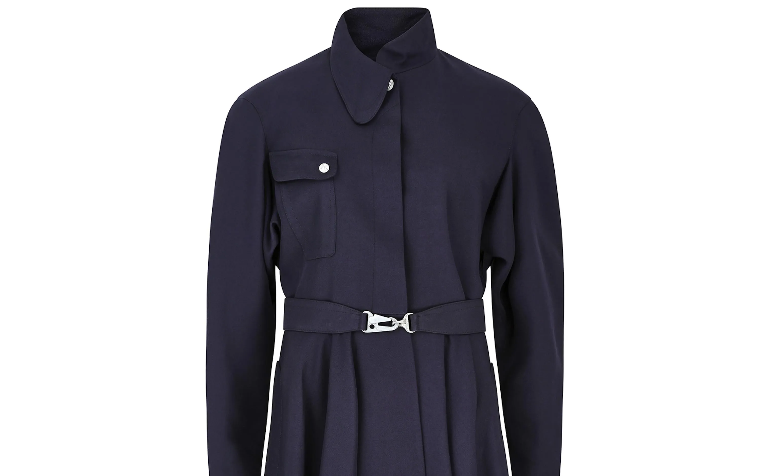 1990s Thierry Mugler Navy Wool Coat Dress with Belt