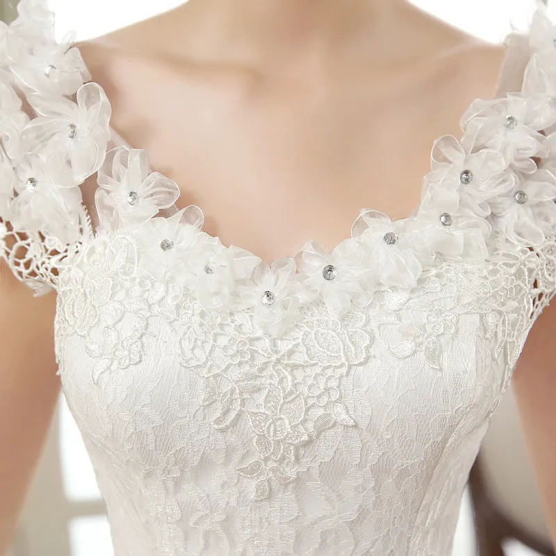 2024 spring new bride married gauze dress, slim thin shoulders, the Korean lace flower word shoulder woman