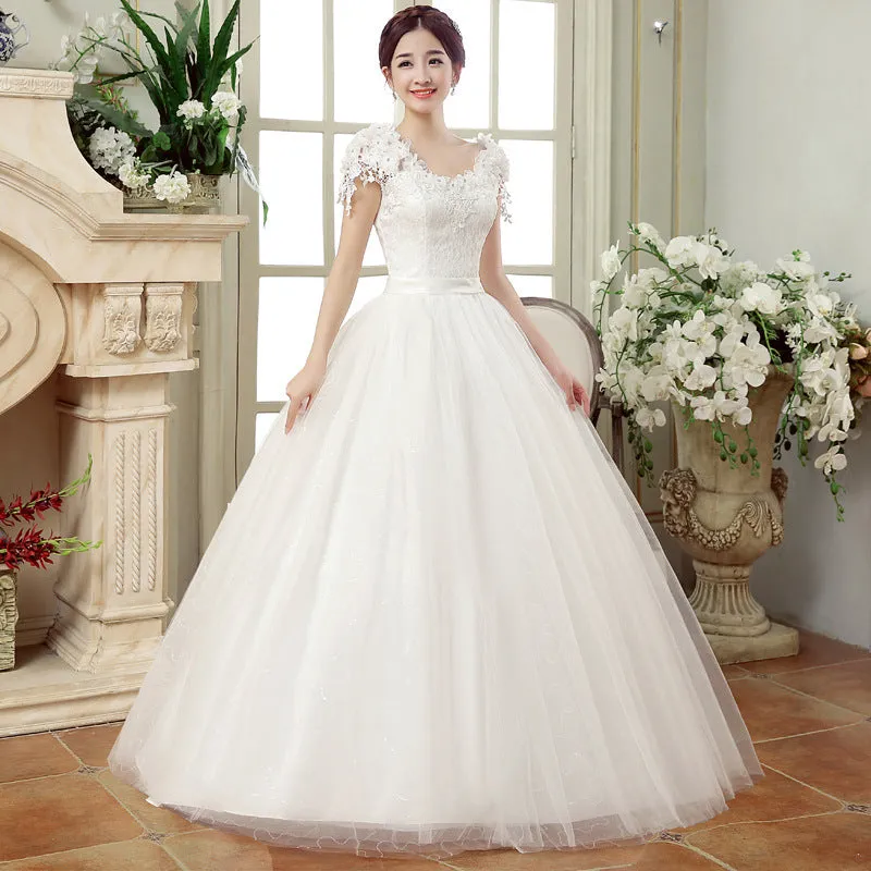 2024 spring new bride married gauze dress, slim thin shoulders, the Korean lace flower word shoulder woman