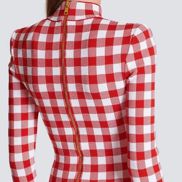 Abby Long Sleeve Gingham Mini Dress with Button Embellishments – Trendy & Chic Style