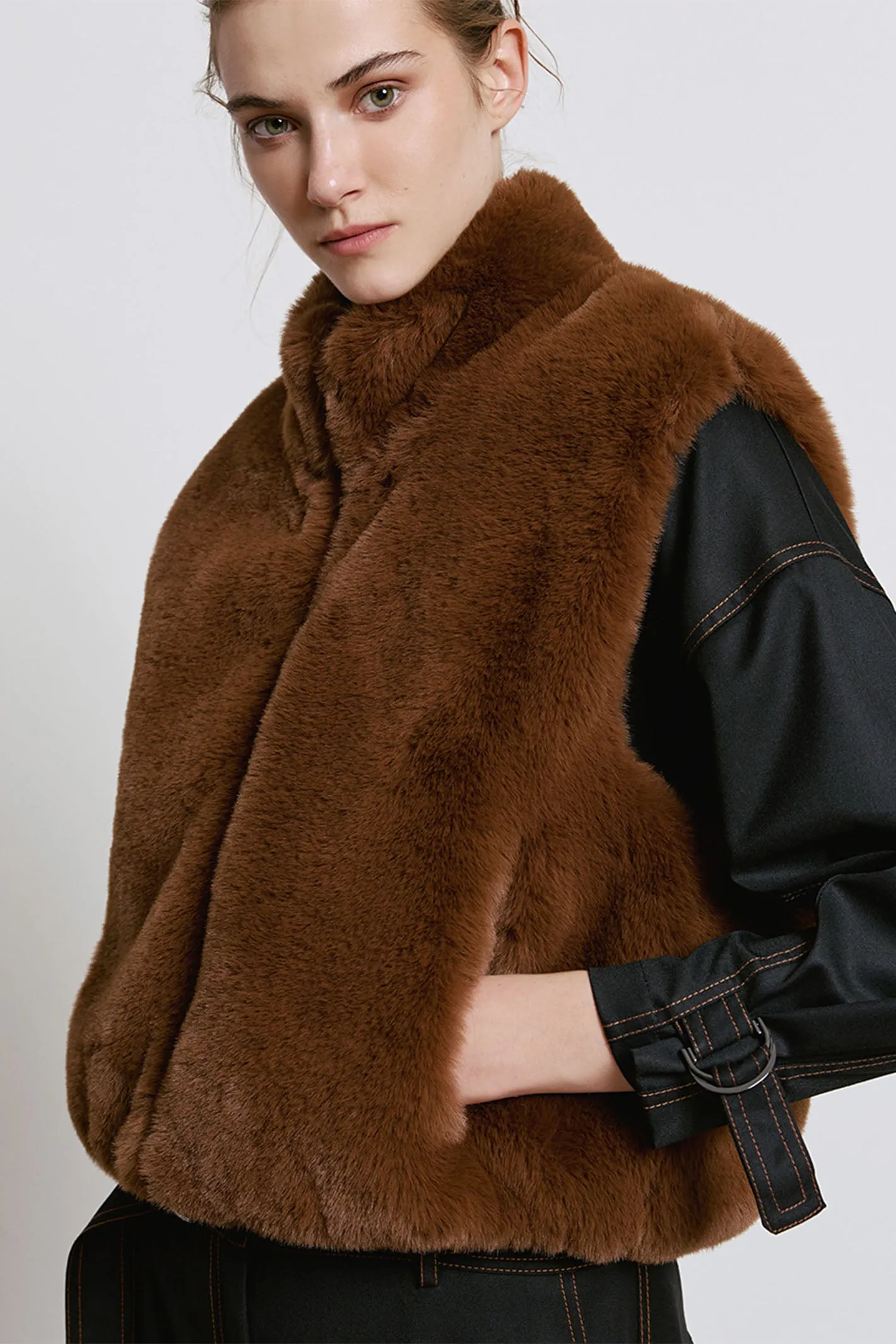 Access Fashion 8076 Chocolate Brown Faux Fur Gilet