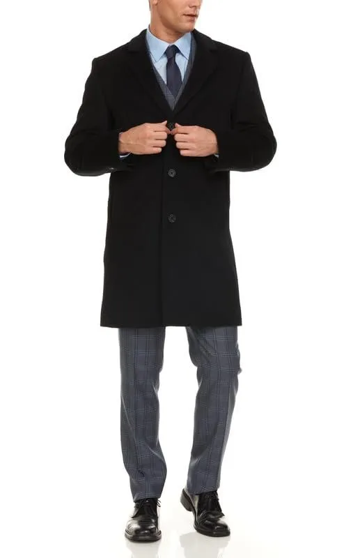 Adam Baker Men's 38” Length Luxury Wool-Cashmere Single Breasted Overcoat