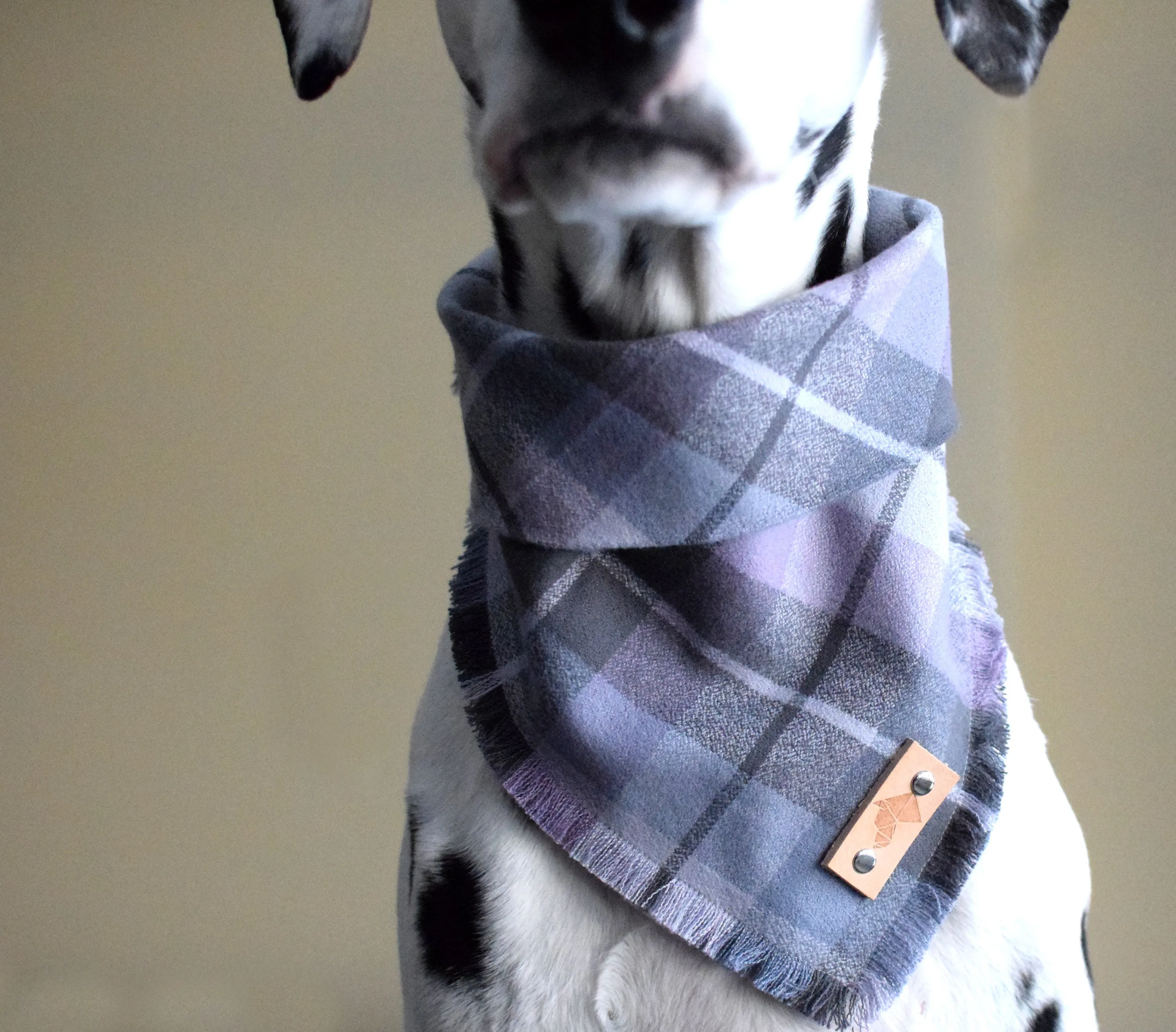 AMETHYST Fringed Flannel Dog Bandana - Snap/Tie On Cotton Scarf