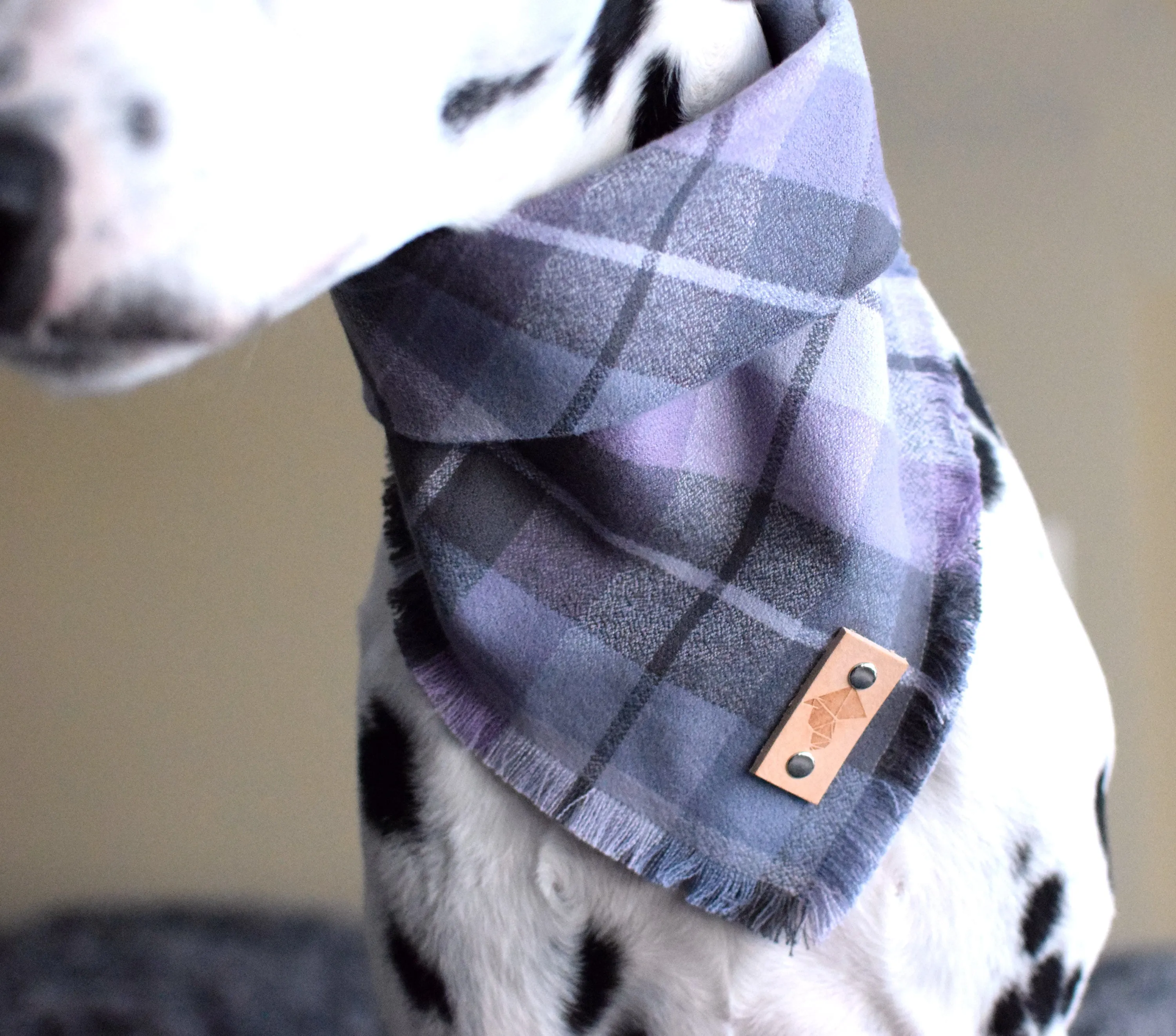 AMETHYST Fringed Flannel Dog Bandana - Snap/Tie On Cotton Scarf