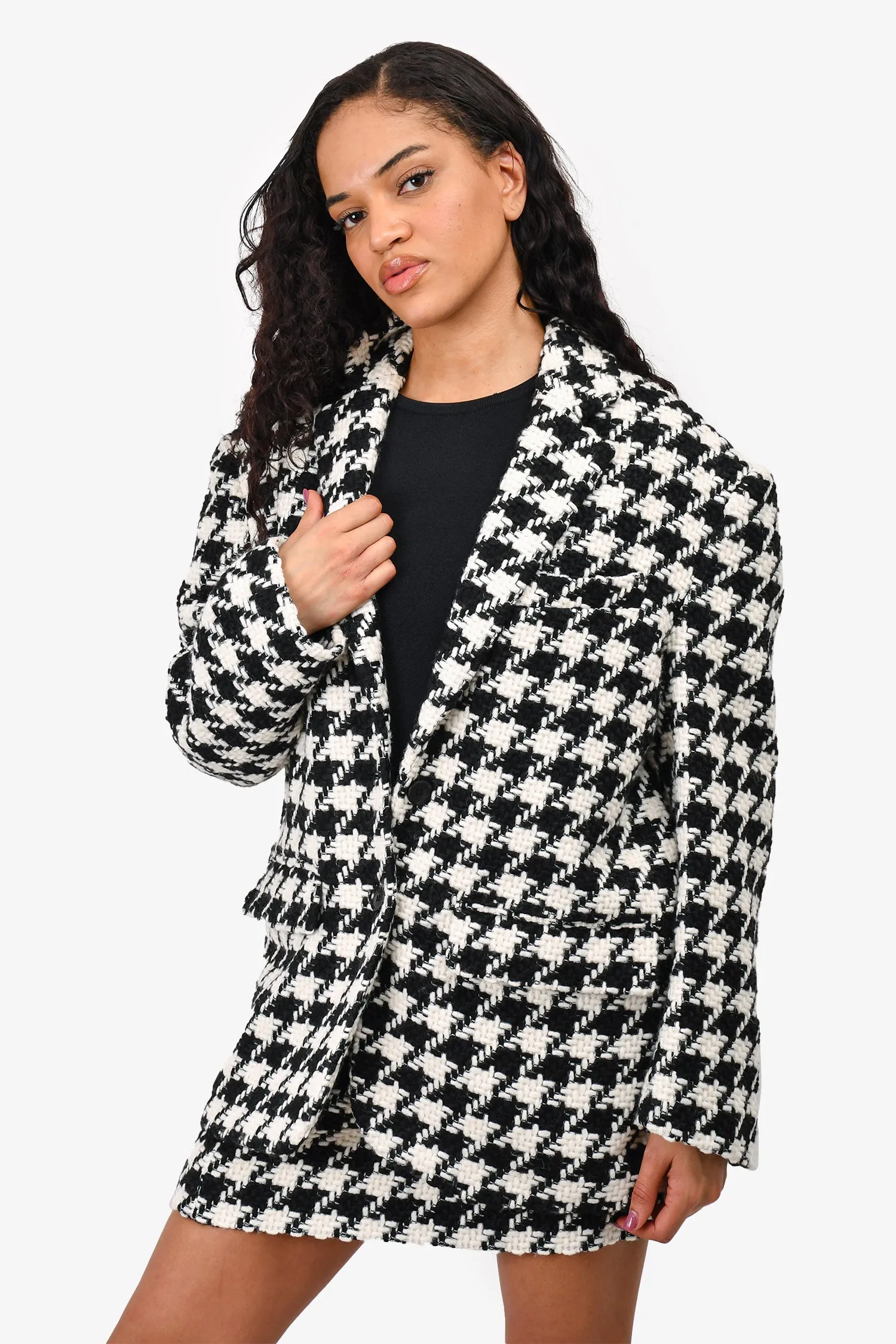 Anine Bing Black/White Herringbone Blazer   Skirt Set Size M/L