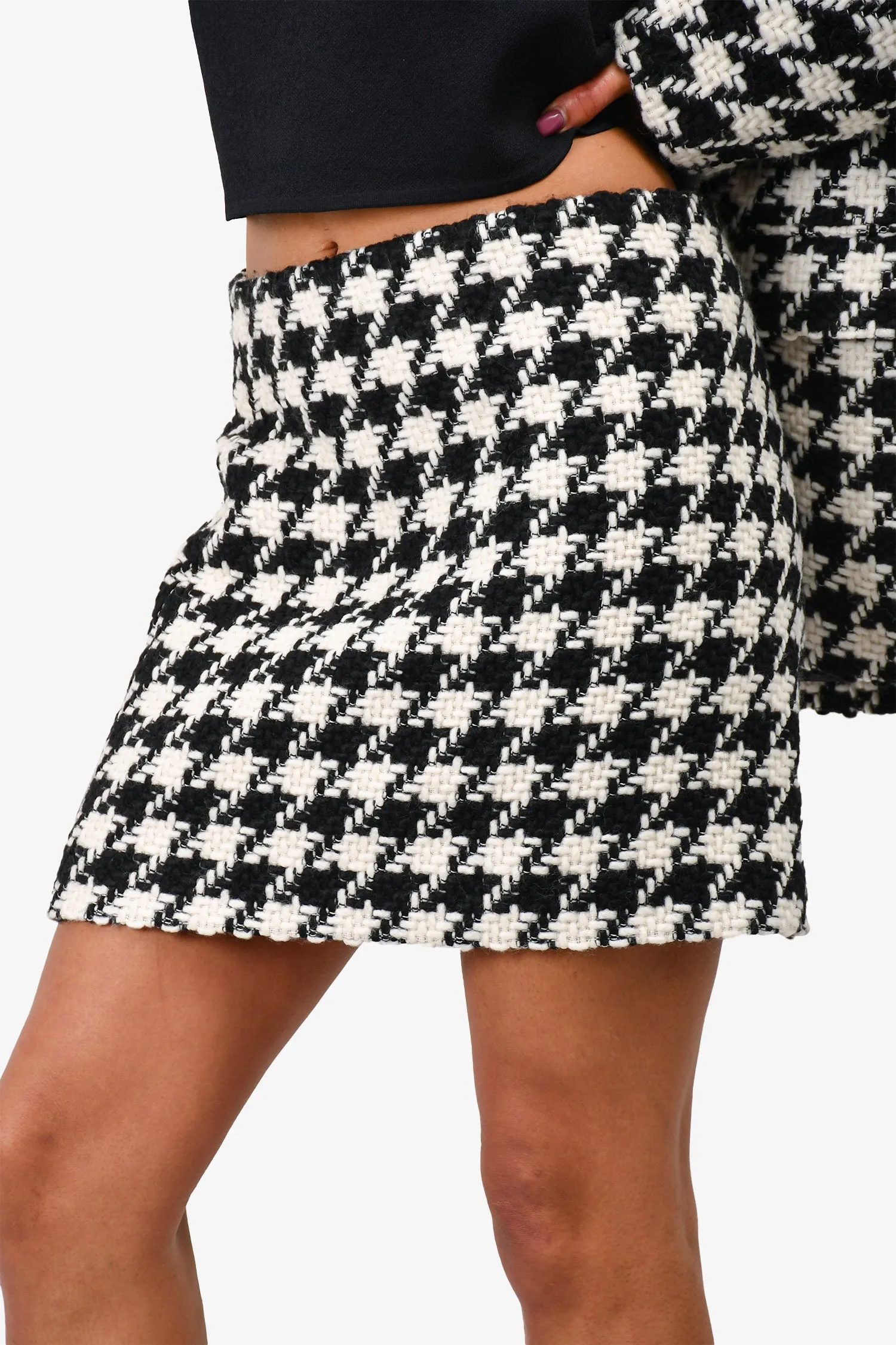 Anine Bing Black/White Herringbone Blazer   Skirt Set Size M/L