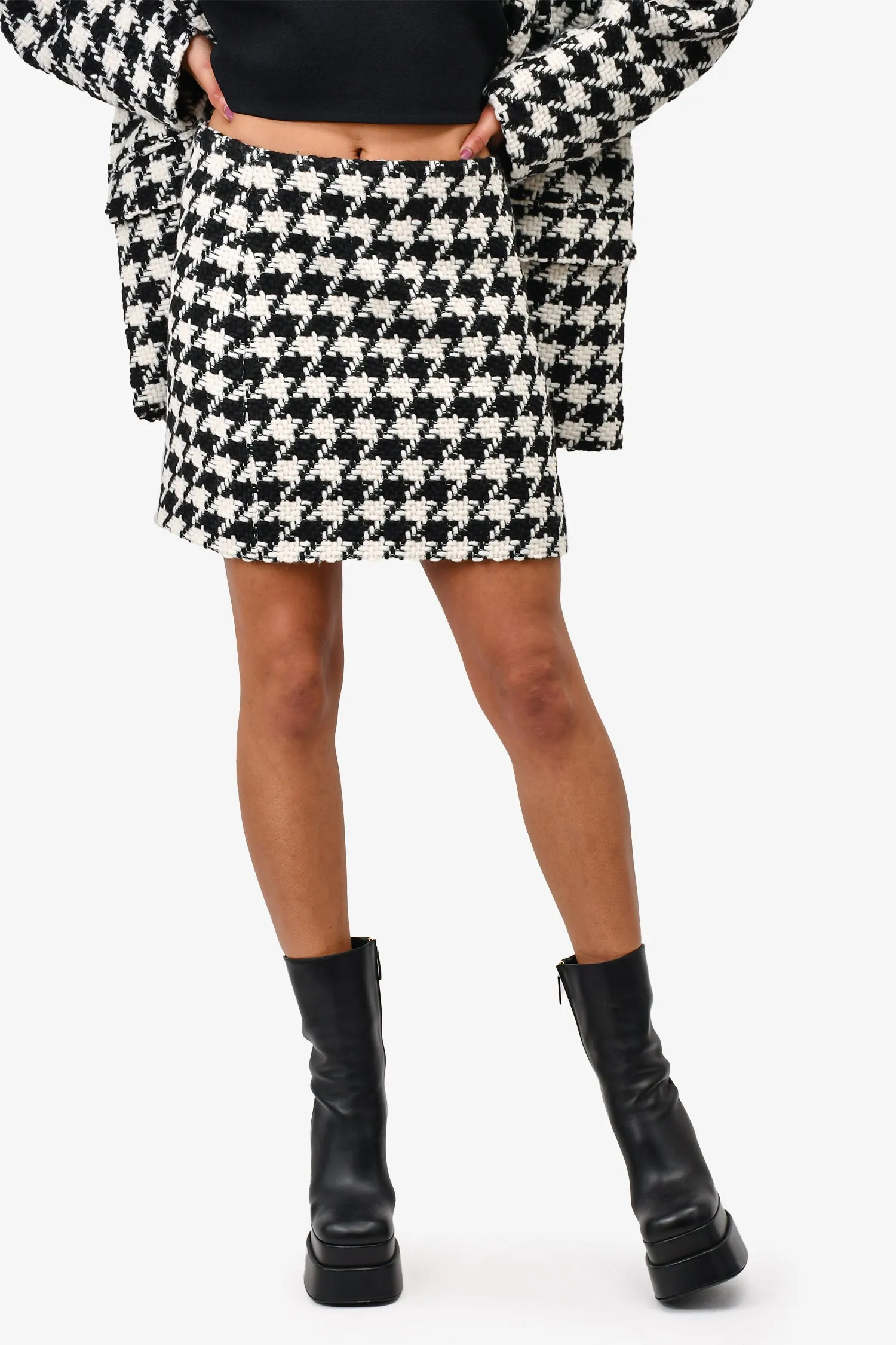 Anine Bing Black/White Herringbone Blazer   Skirt Set Size M/L