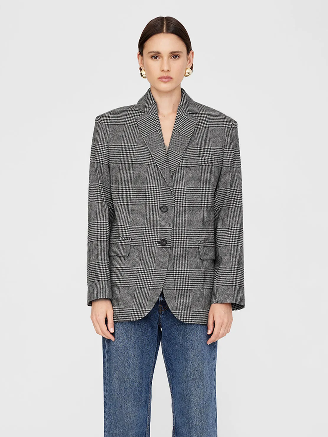 Anine Bing Quinn Blazer Black & Grey Plaid