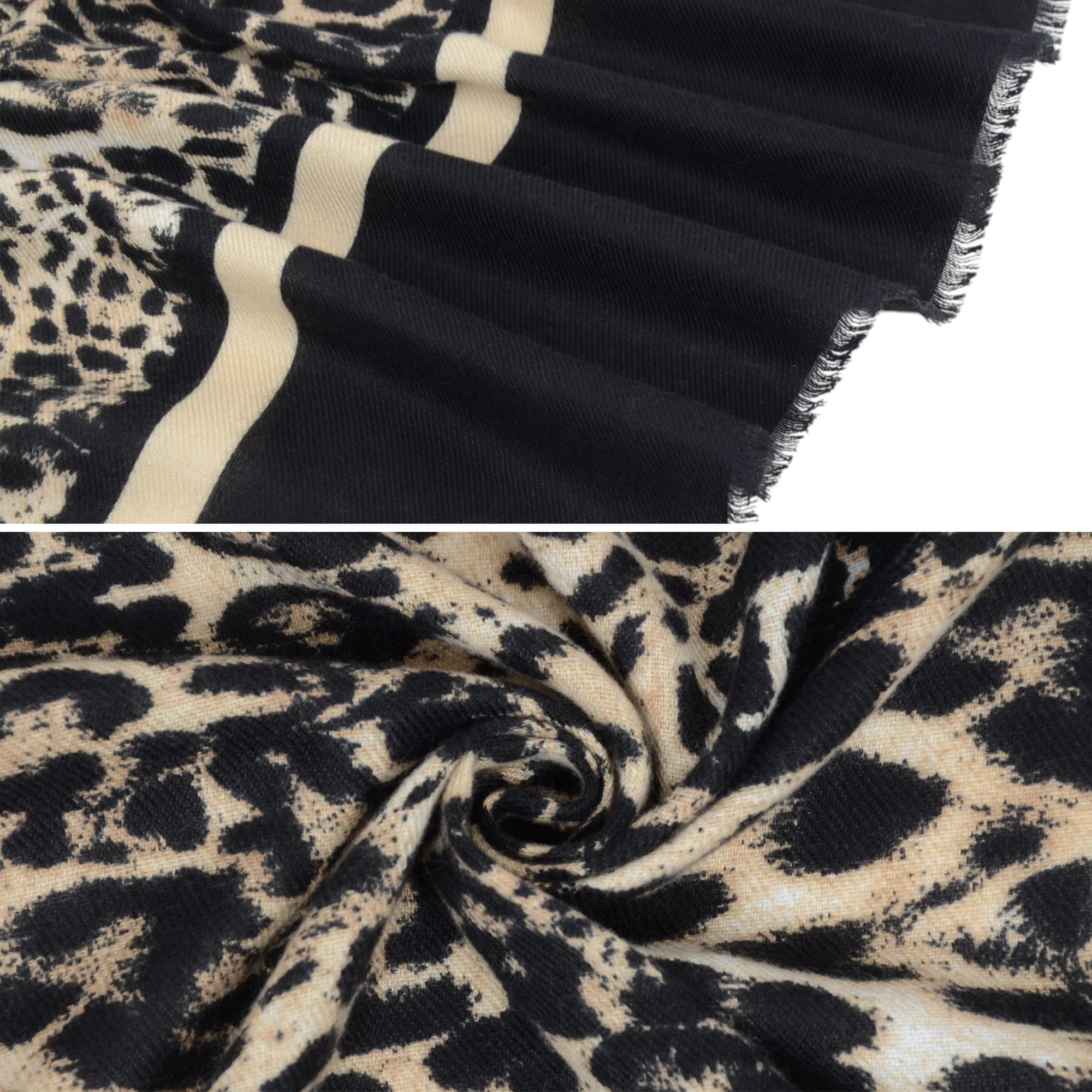 Anna-Kaci Women's Classic Leopard Print Scarf Contrasting Stripes Lightweight Shawl Wrap Scarves