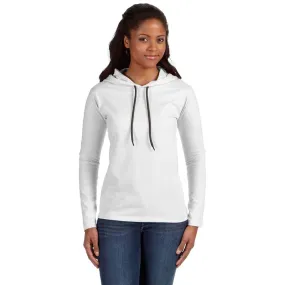 Anvil Women's White/Dark Grey Long-Sleeve Hooded T-Shirt