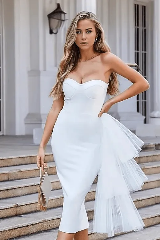 Ashleigh Bandage Midi Dress - Pearl White