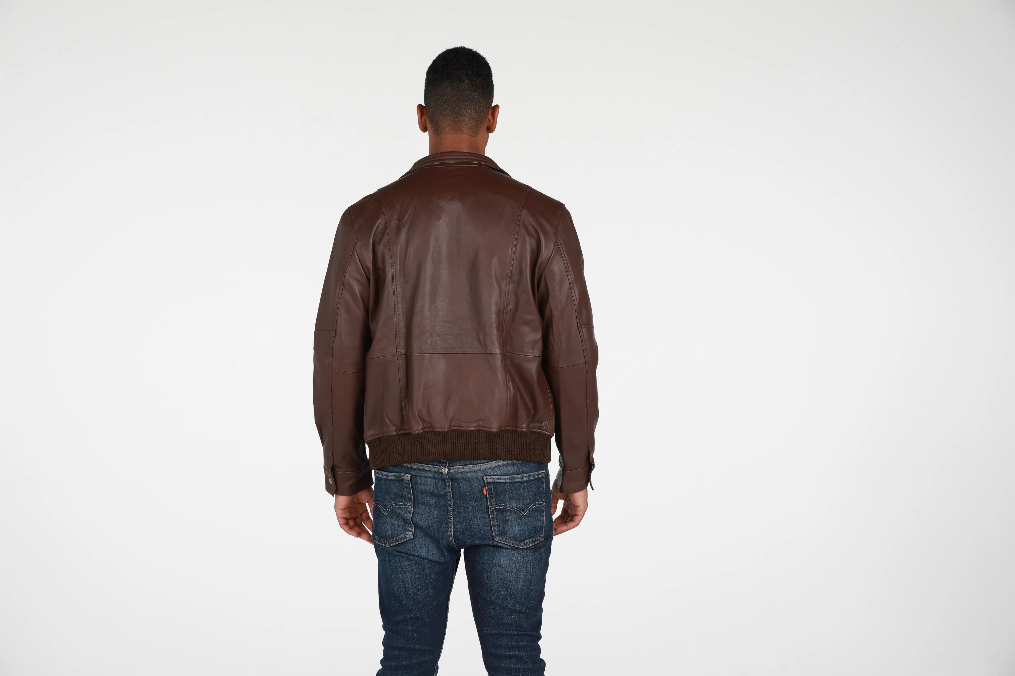 Austin Mens Leather Bomber Jacket Brown