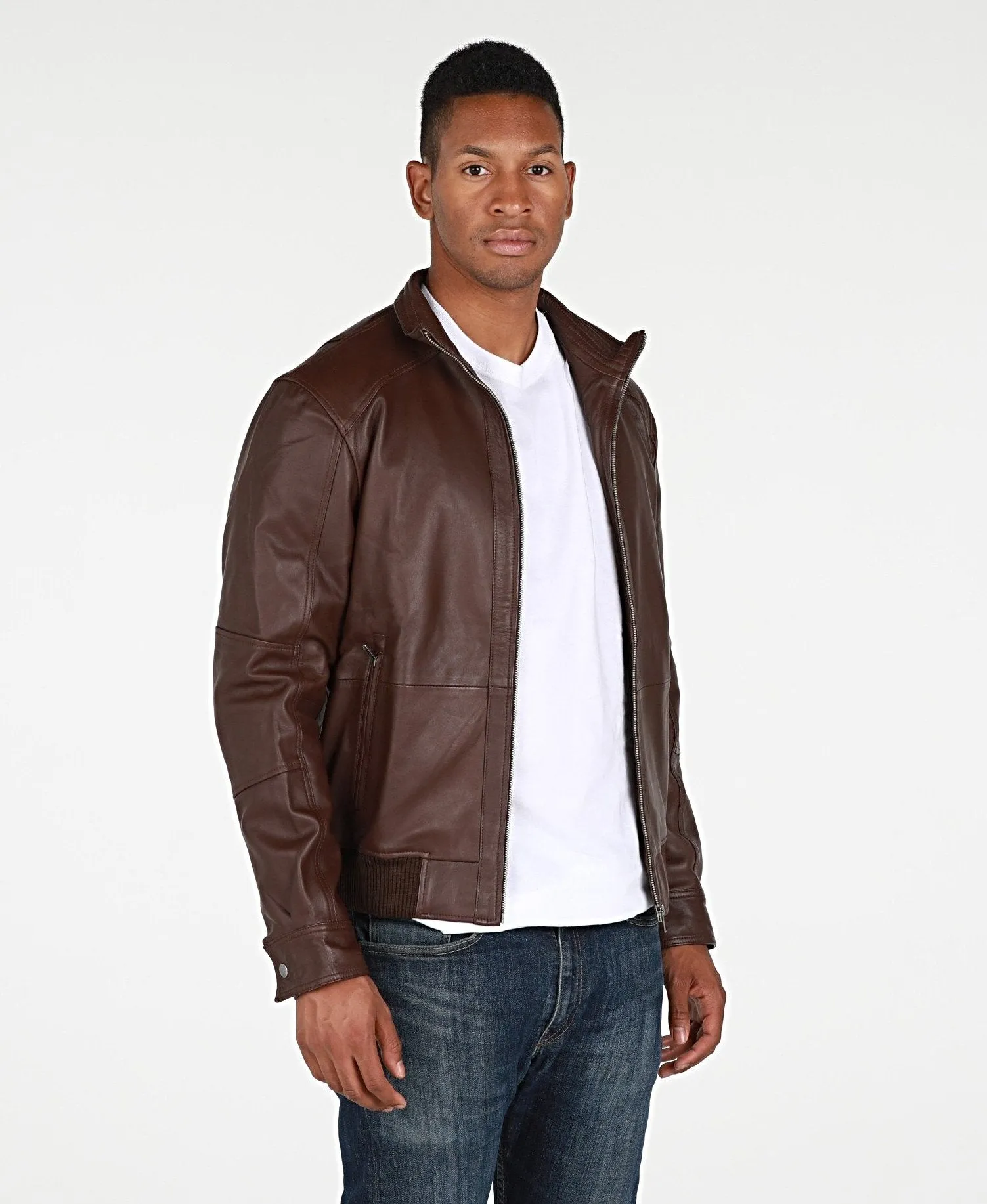 Austin Mens Leather Bomber Jacket Brown