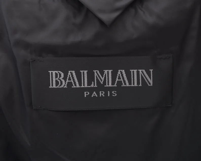 Balmain Black Puffer Zip Coat with Leather Trim – 4