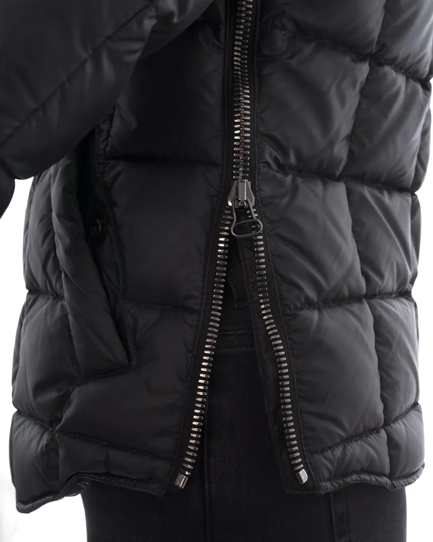 Balmain Black Puffer Zip Coat with Leather Trim – 4