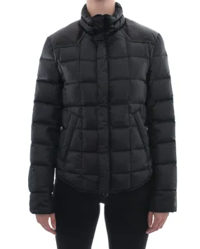 Balmain Black Puffer Zip Coat with Leather Trim – 4