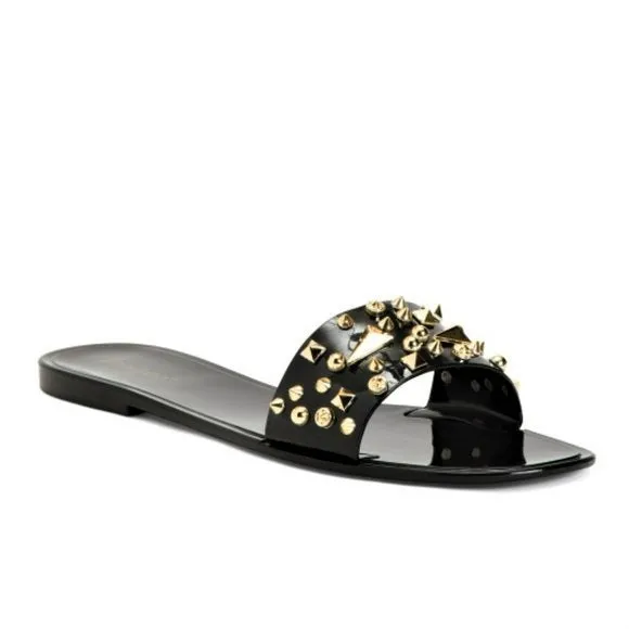 Bamboo Stud Embellished Jelly Flat Slides Sandals