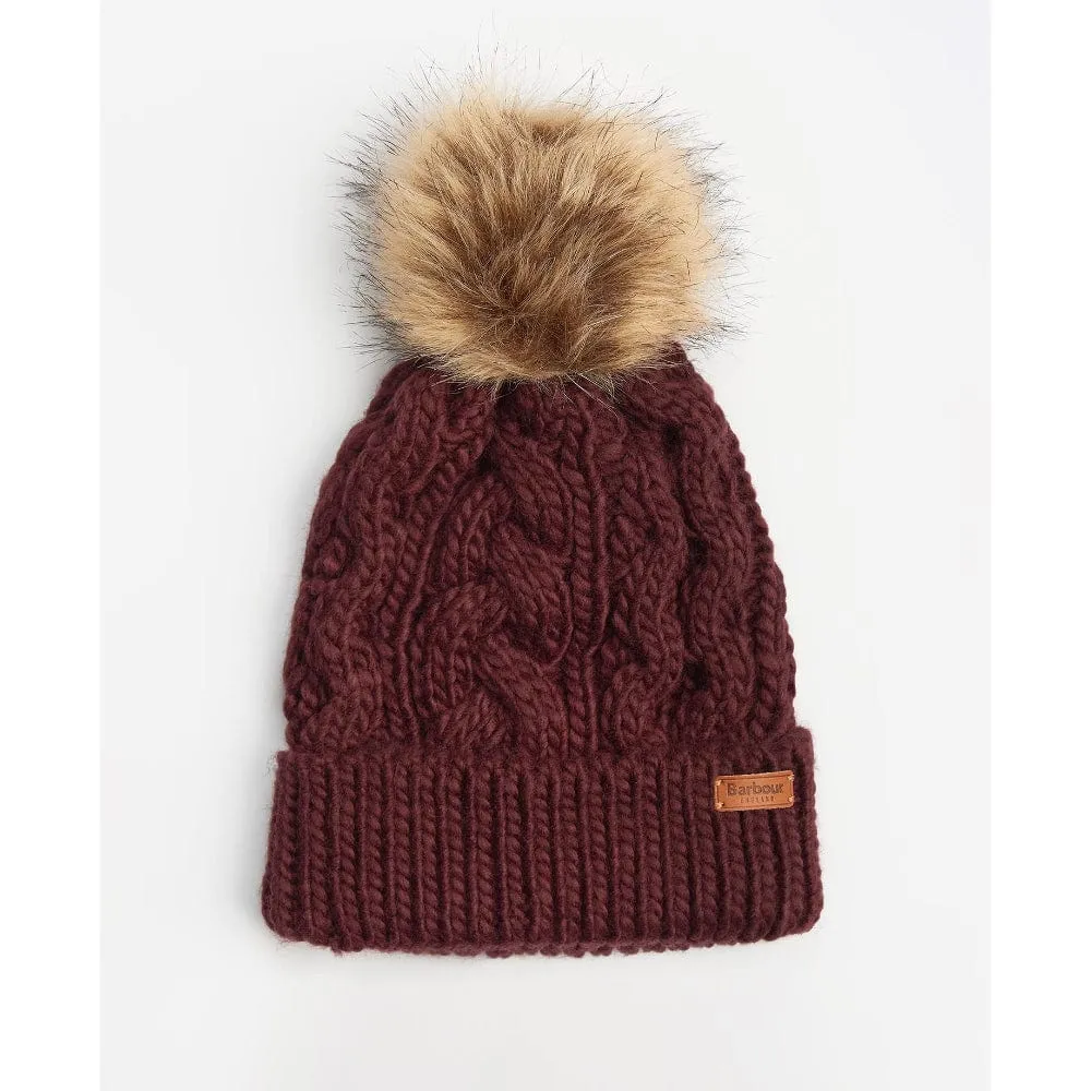 Barbour Penshaw Beanie & Scarf Set in Bordeaux