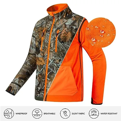 BASSDASH Men’s Reversible Insulated Hunting Jacket Lightweight Silent Water Resistant Windproof Camo Fishing Winter Coat