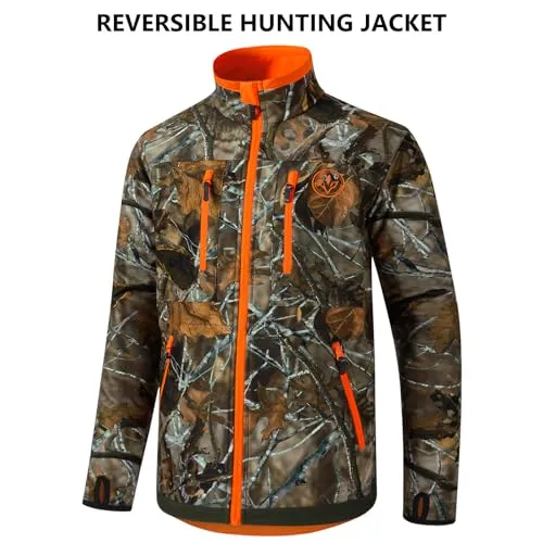 BASSDASH Men’s Reversible Insulated Hunting Jacket Lightweight Silent Water Resistant Windproof Camo Fishing Winter Coat