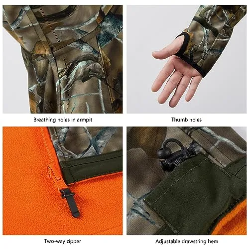 BASSDASH Men’s Reversible Insulated Hunting Jacket Lightweight Silent Water Resistant Windproof Camo Fishing Winter Coat