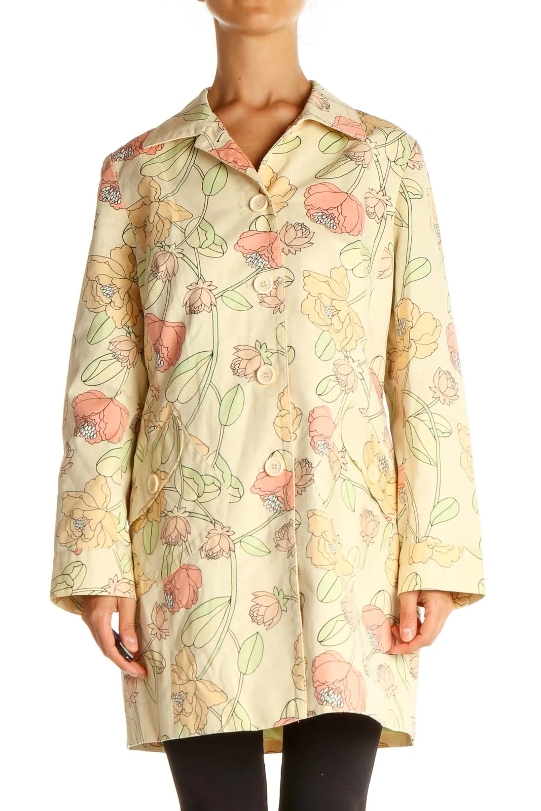 Beige Floral Overcoat