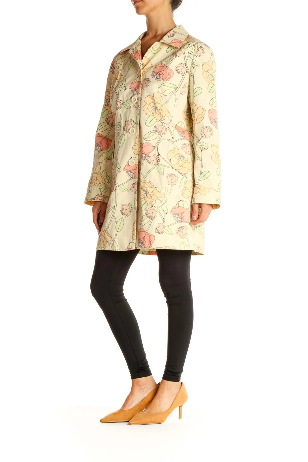 Beige Floral Overcoat