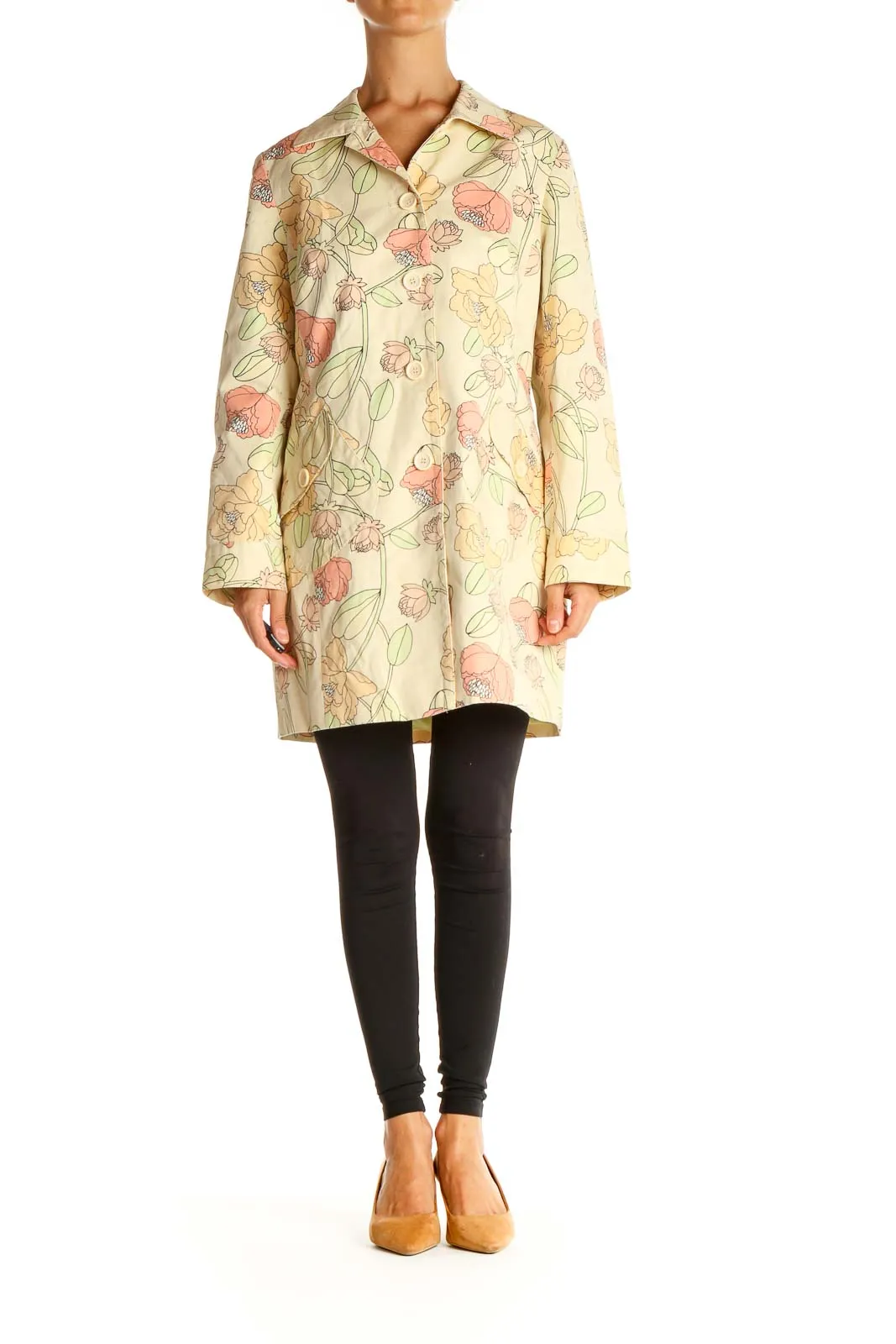 Beige Floral Overcoat