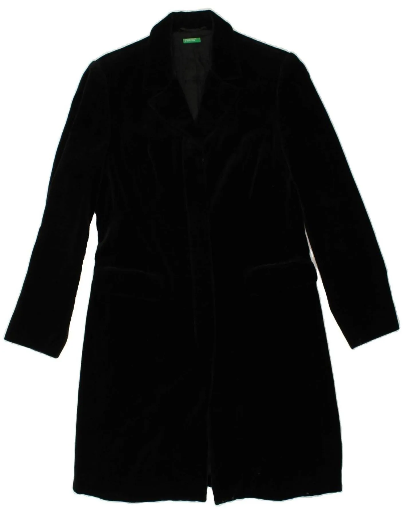 BENETTON Womens Overcoat IT 42 Medium Black Cotton