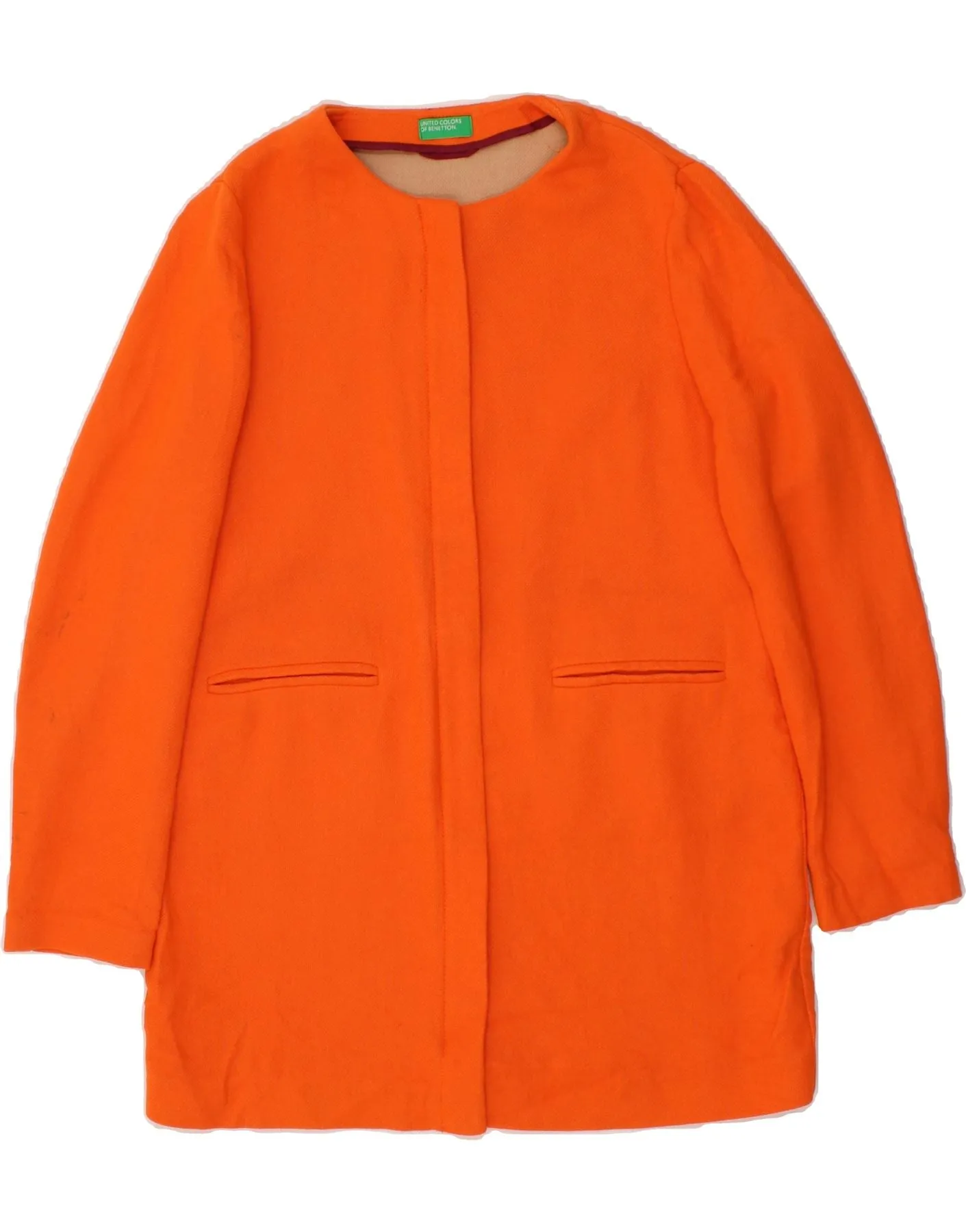 BENETTON Womens Overcoat UK 12 Medium Orange Cotton