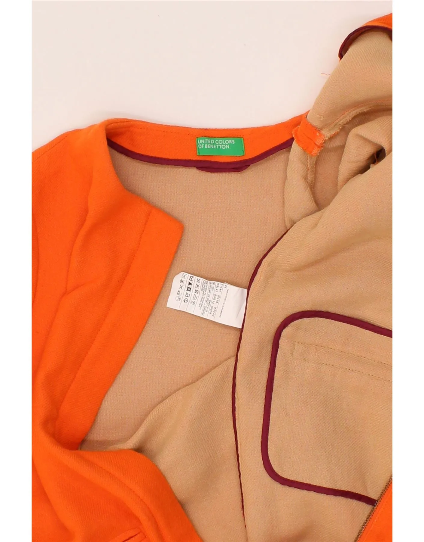 BENETTON Womens Overcoat UK 12 Medium Orange Cotton