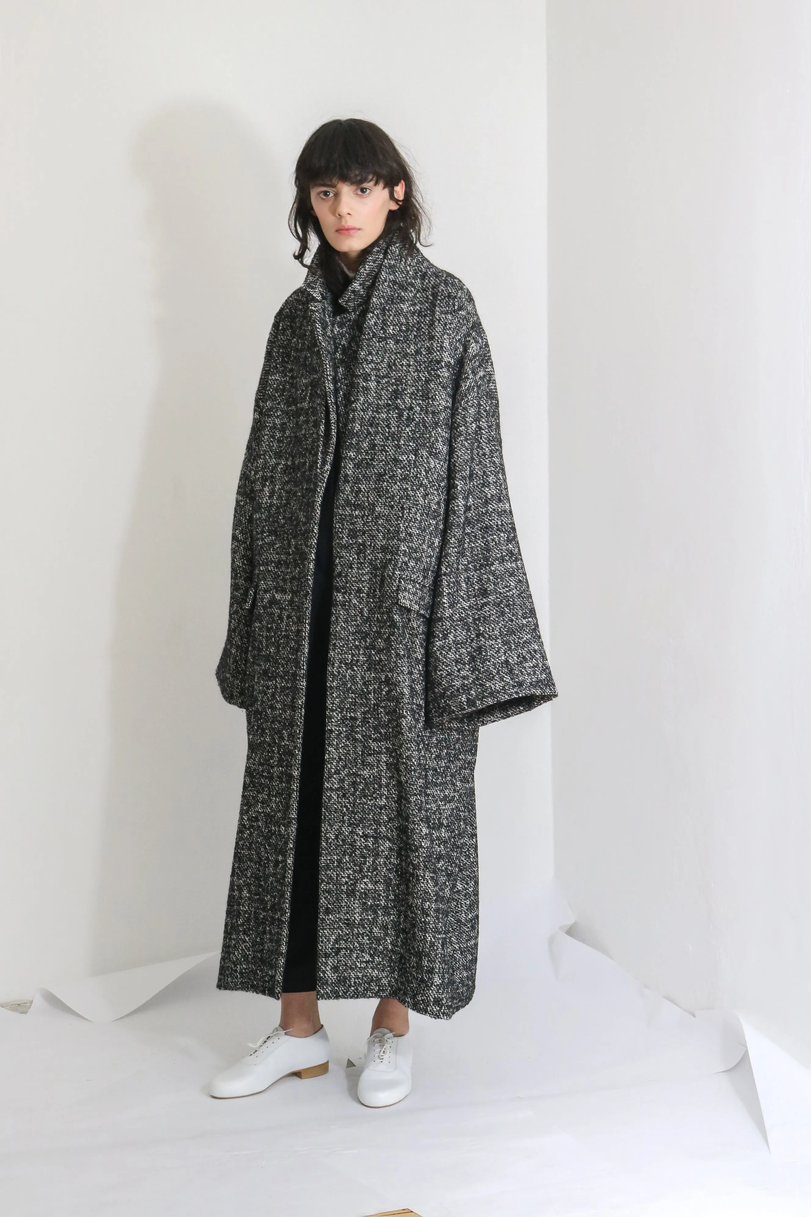 Black & White Wool Overcoat