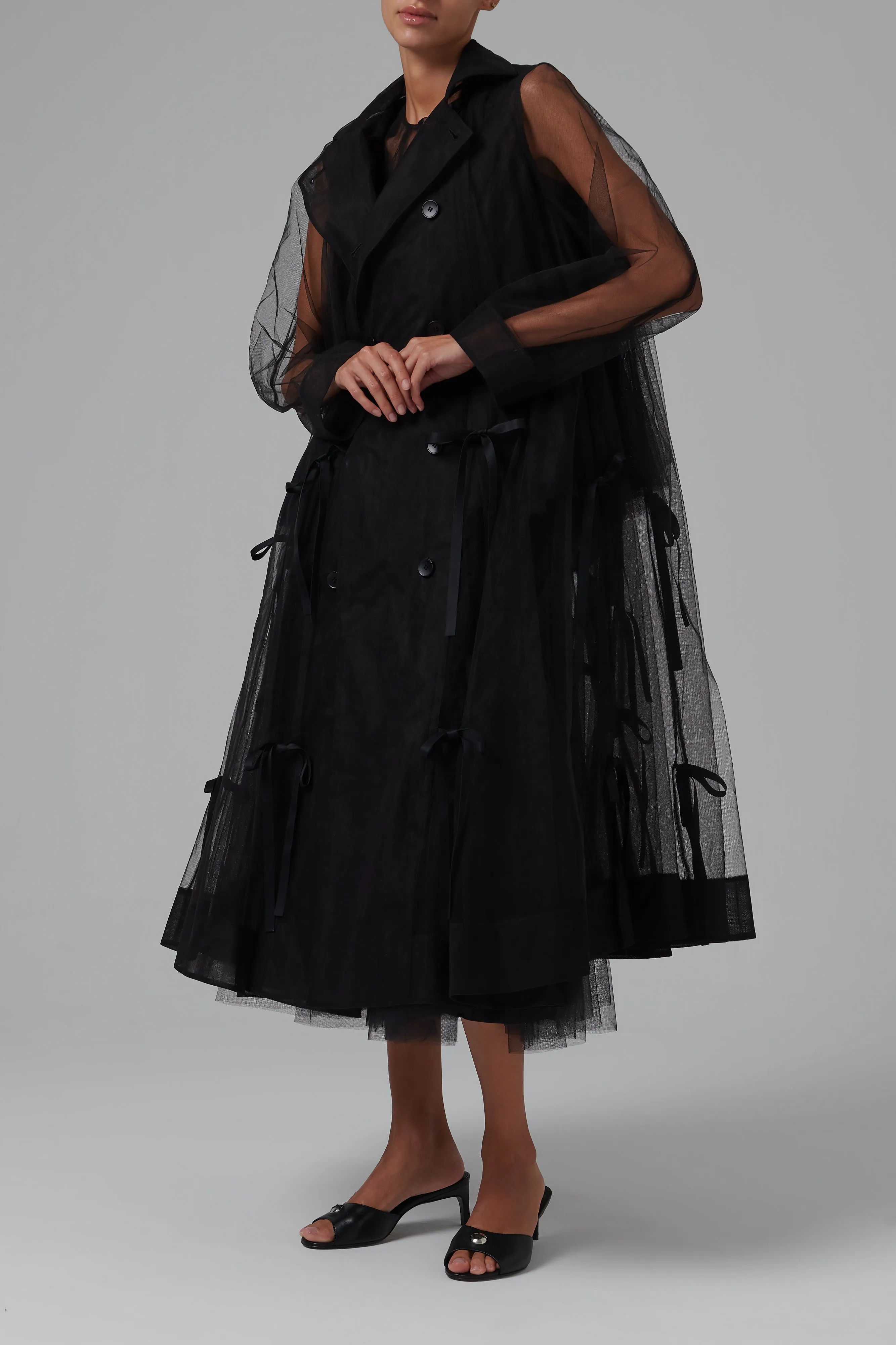 Black Bowknot Tulle Coat