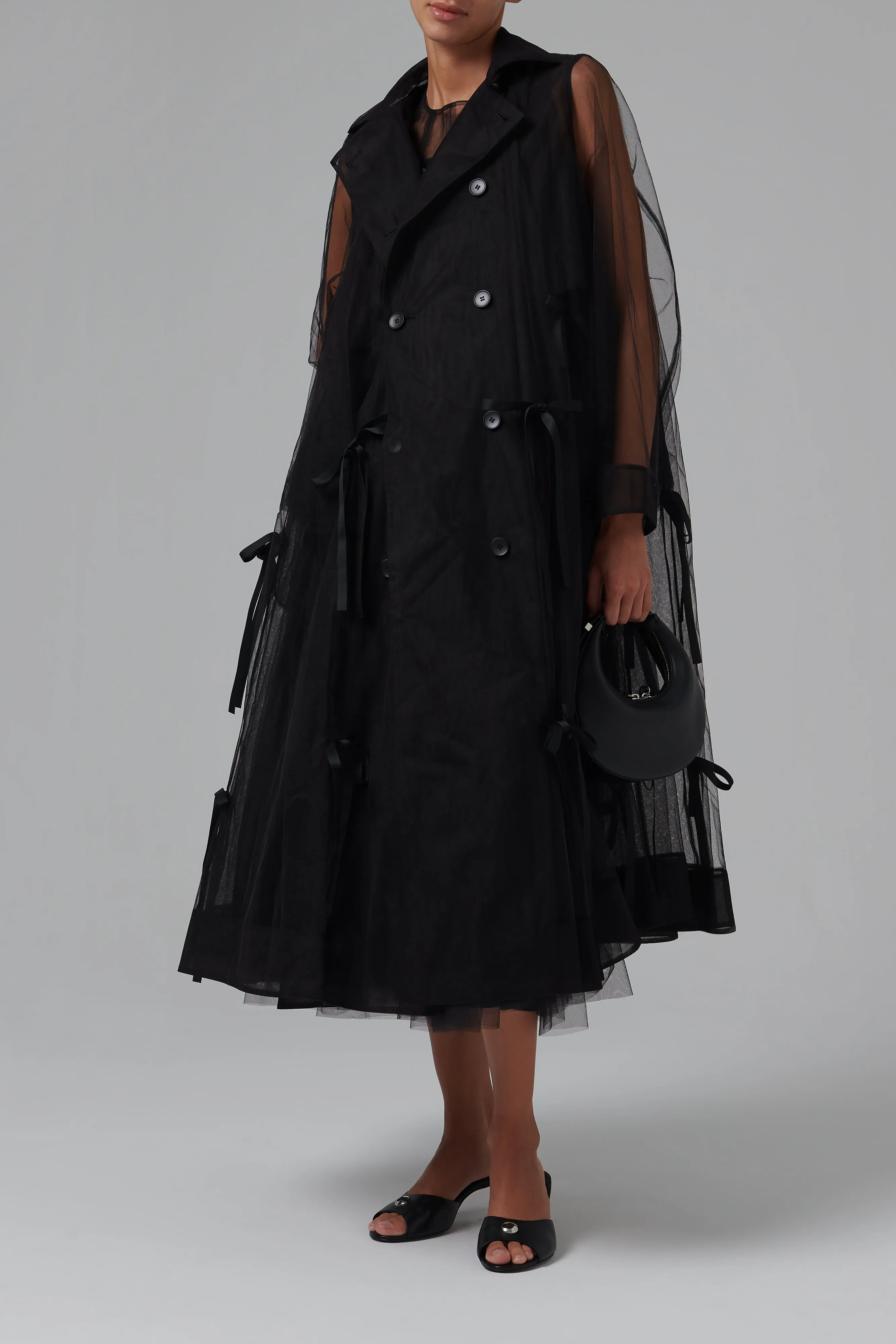 Black Bowknot Tulle Coat