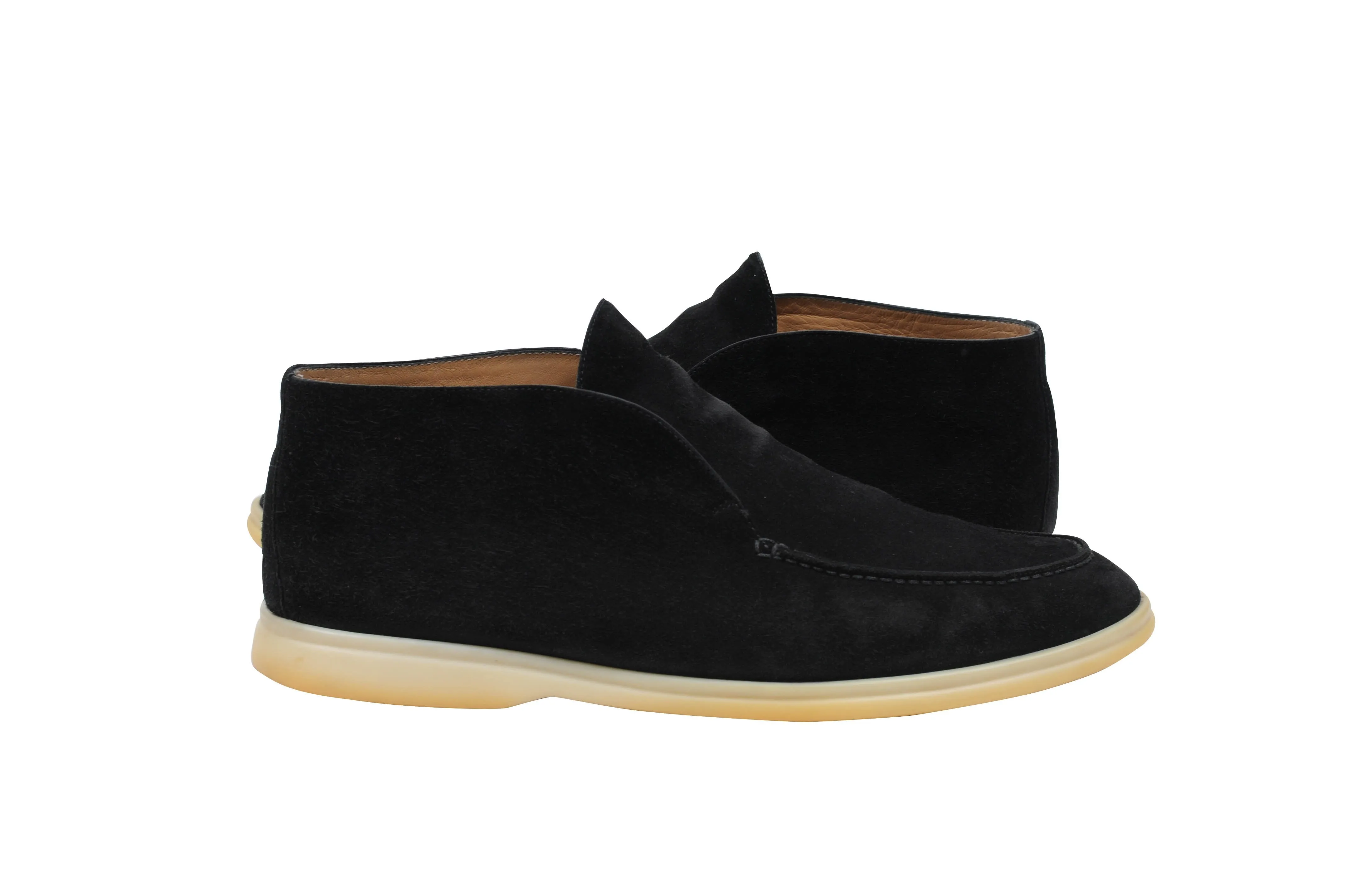 Black Suede Uomo Open Walk Mid Ankle Slip On's