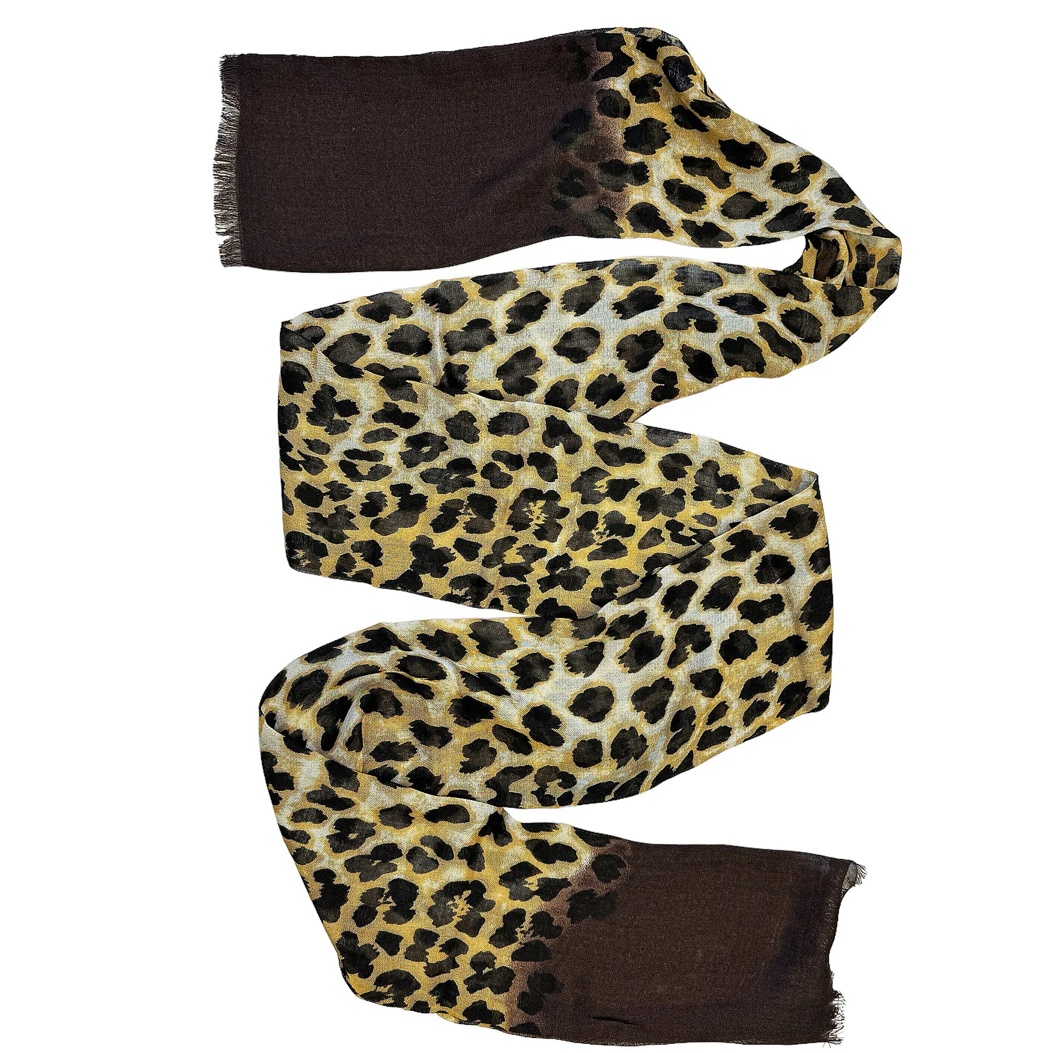 Blue Pacific Animal Print Cashmere Silk Skinny Tube Scarf in Chocolate Brown Tan