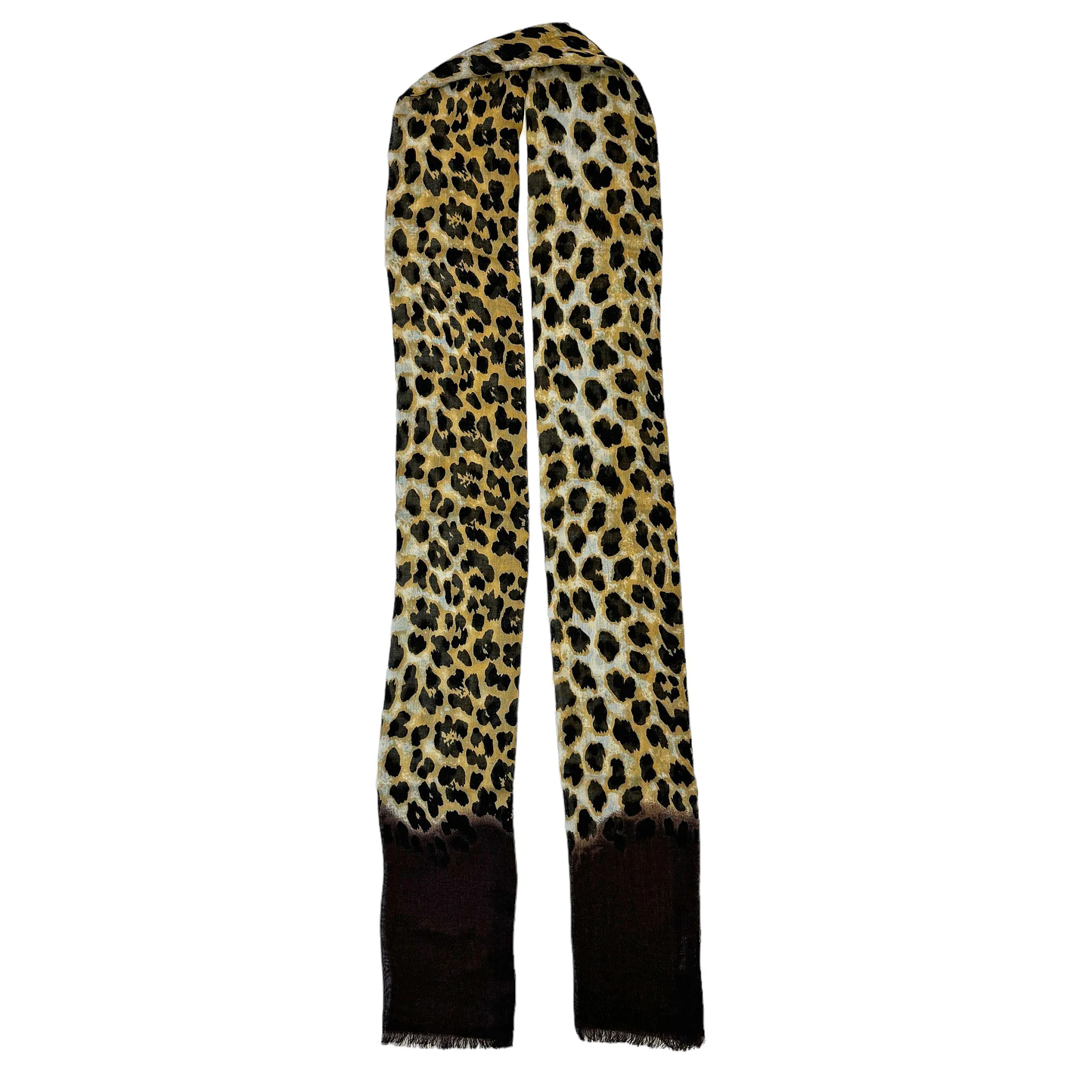 Blue Pacific Animal Print Cashmere Silk Skinny Tube Scarf in Chocolate Brown Tan