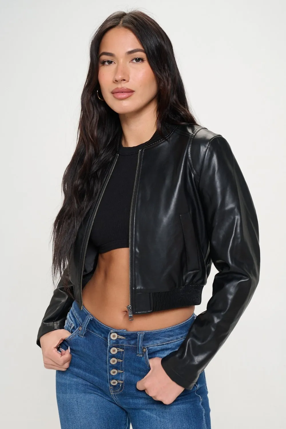 Blue Zone Planet |  Coalition LA Zip Up Cropped Bomber Jacket