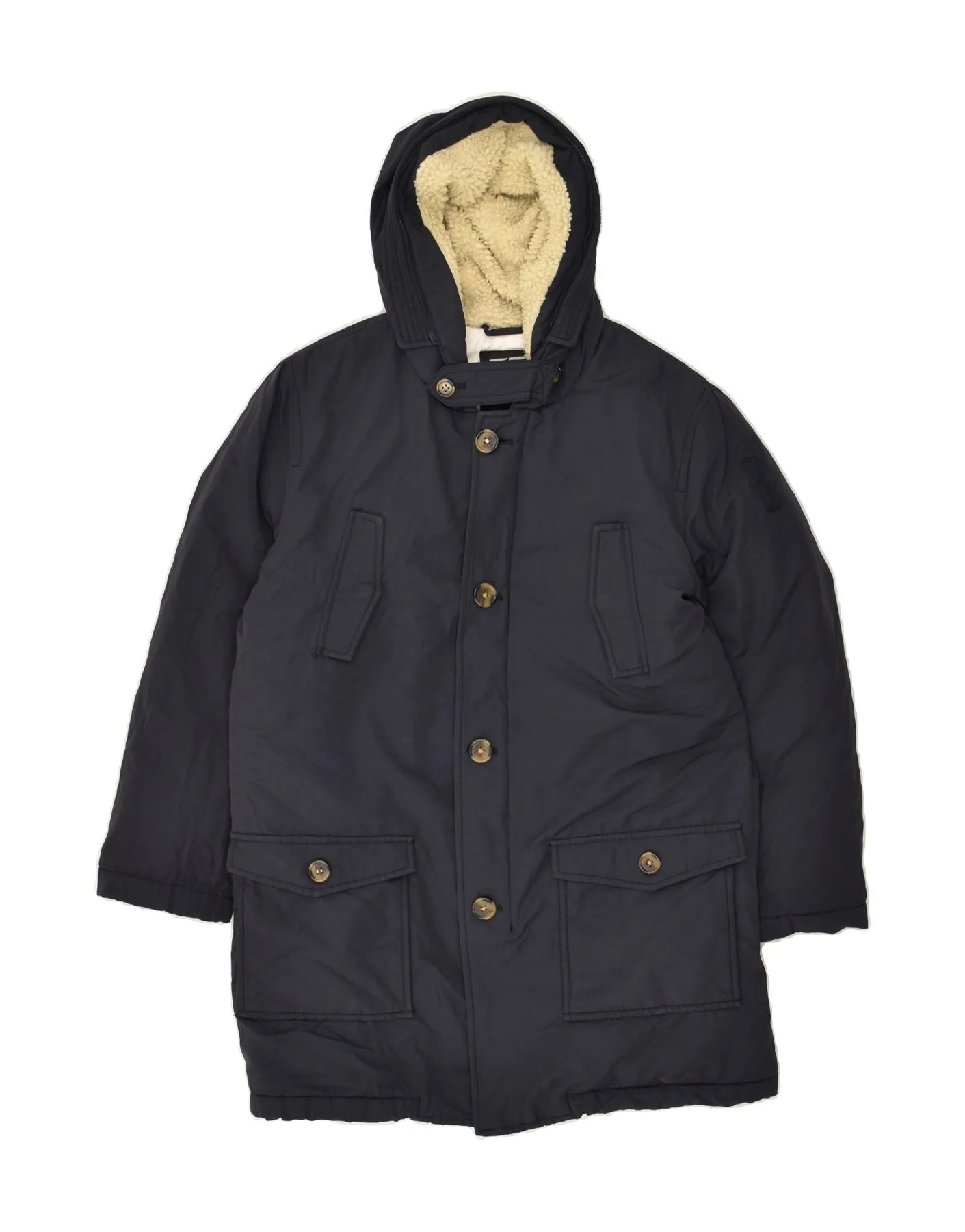 BOMBOOGIE Boys Hooded Overcoat 13-14 Years Navy Blue Cotton