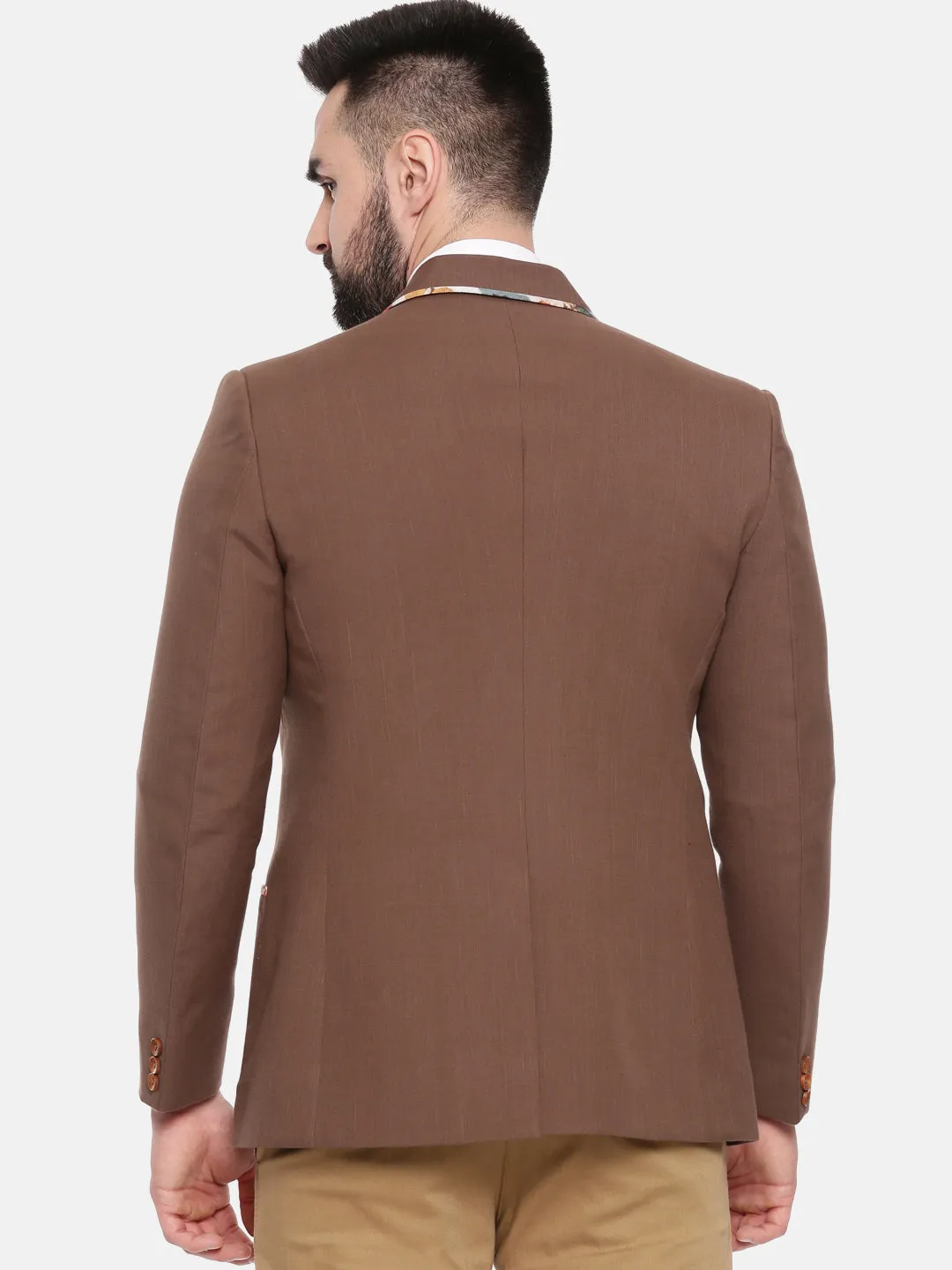 Brown Cotton Single Breasted Blazer - MMJ0151