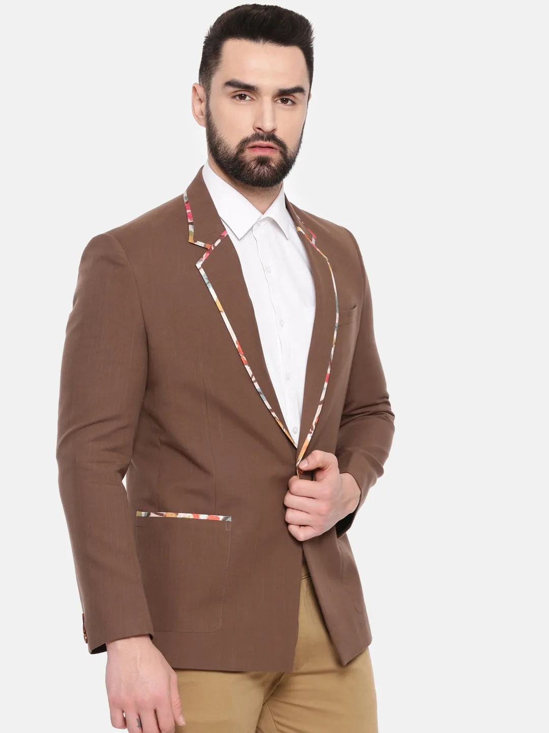 Brown Cotton Single Breasted Blazer - MMJ0151