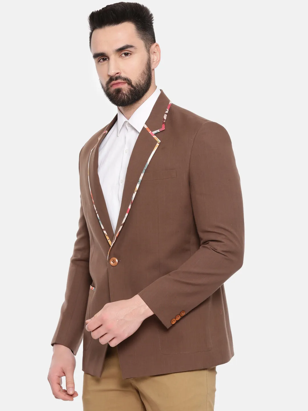 Brown Cotton Single Breasted Blazer - MMJ0151