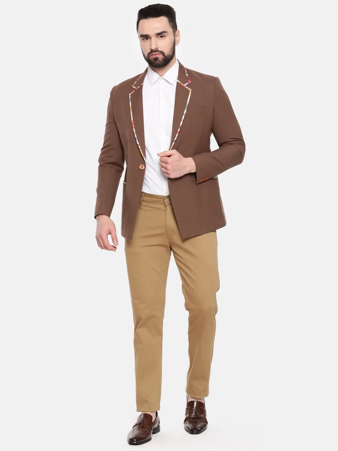 Brown Cotton Single Breasted Blazer - MMJ0151