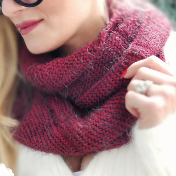 Burgundy Fuzzy Knit Infinity Scarf