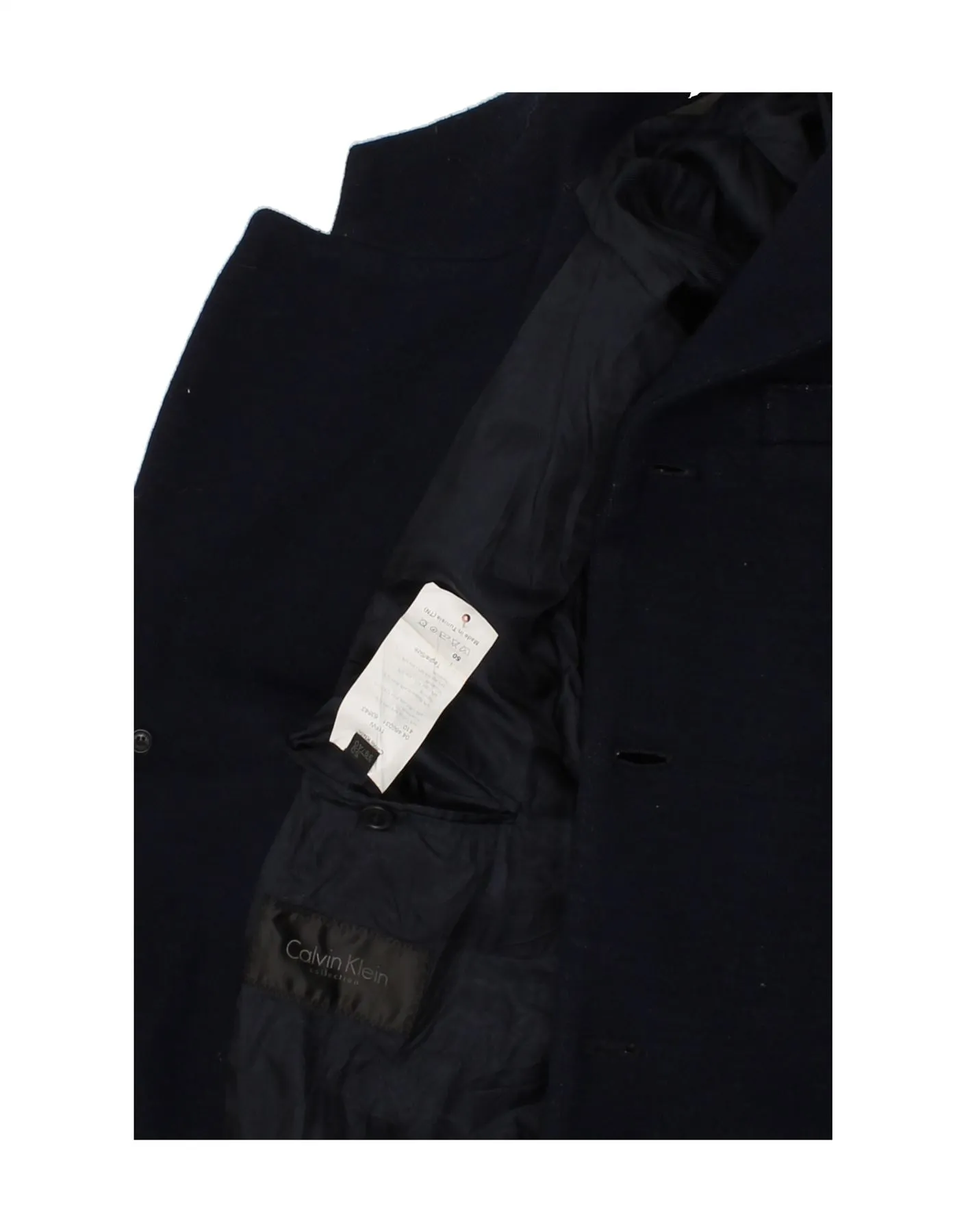 CALVIN KLEIN Mens Overcoat IT 50 Large Navy Blue Cotton