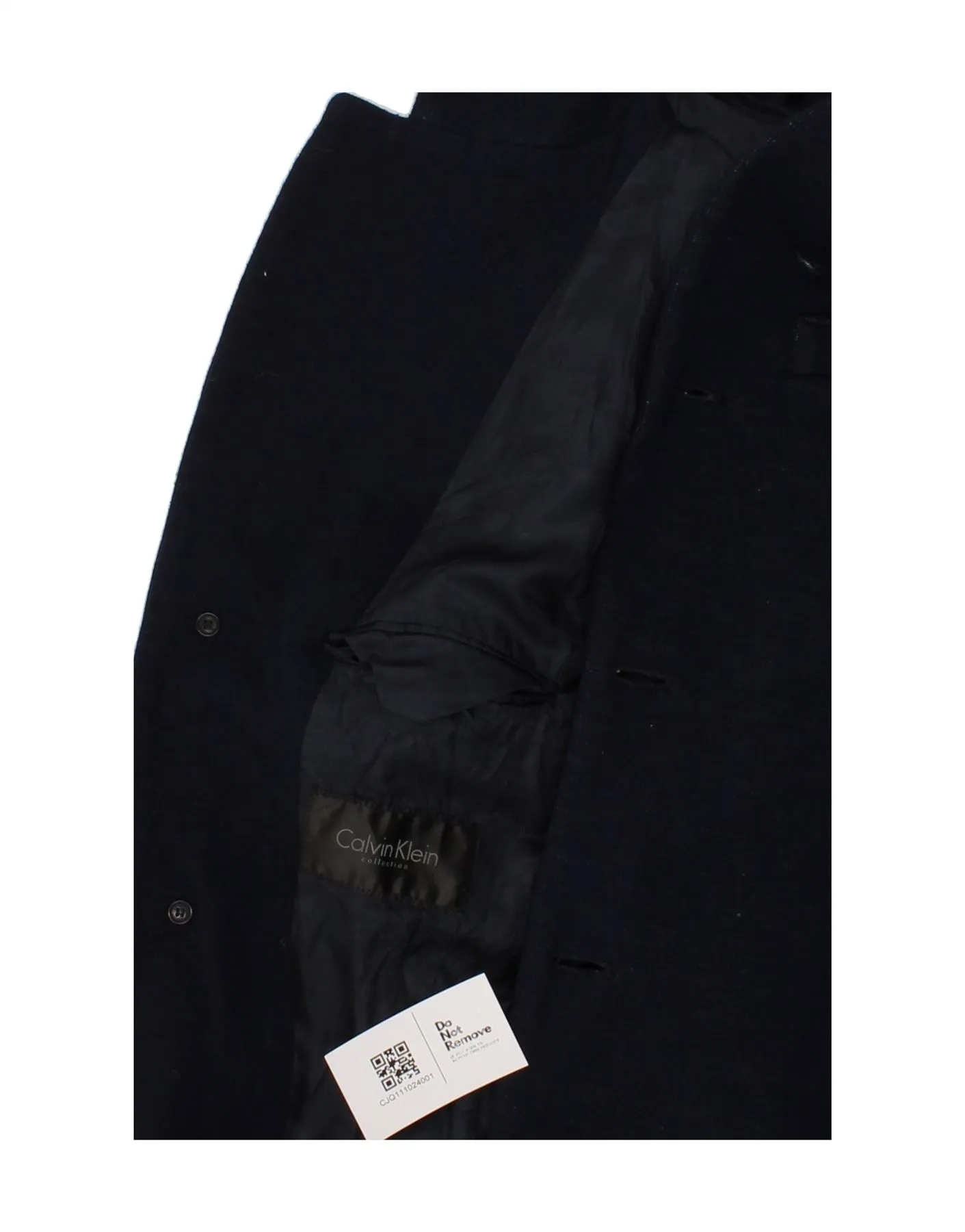 CALVIN KLEIN Mens Overcoat IT 50 Large Navy Blue Cotton