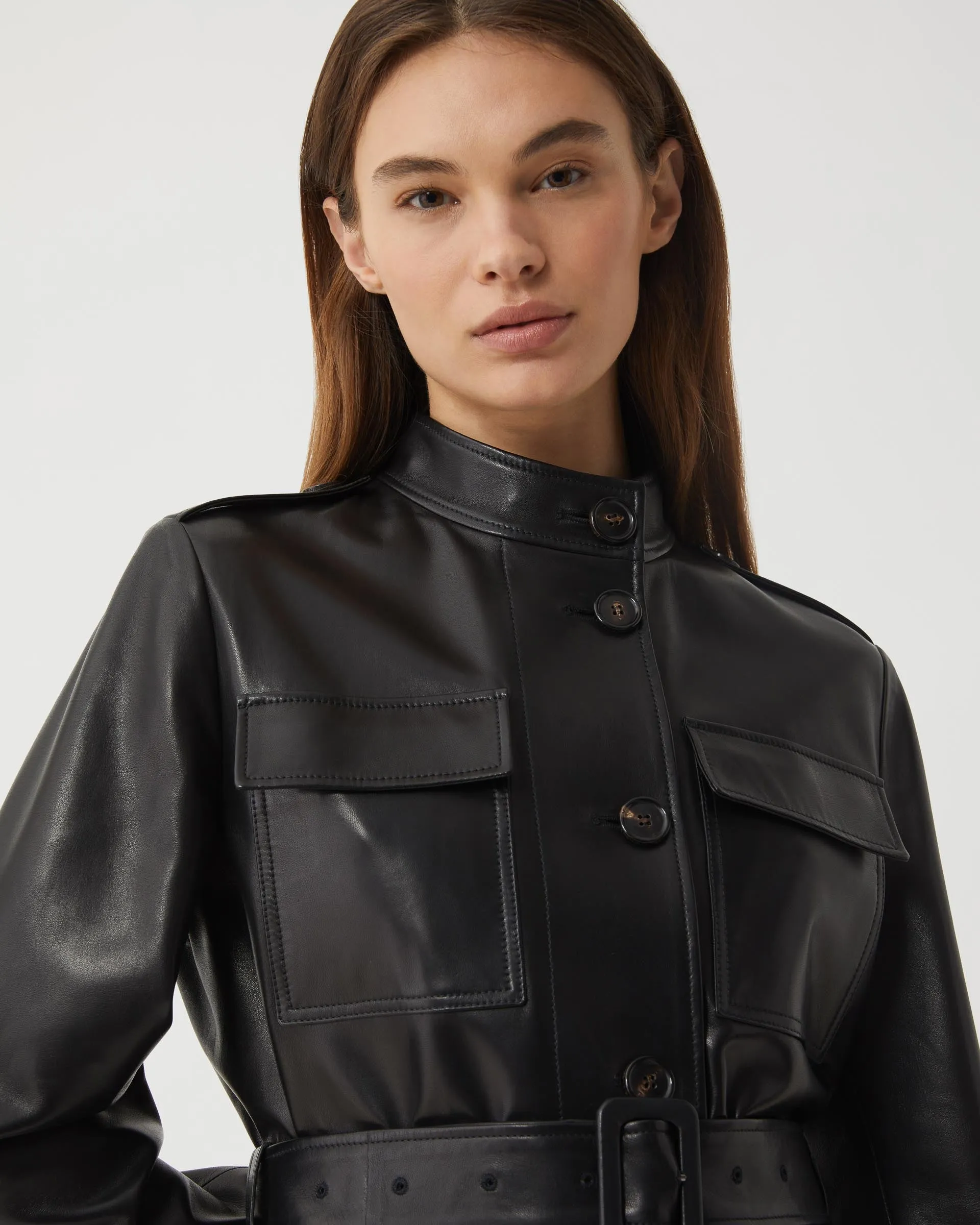 Celine Coat in Nappa Leather, Black