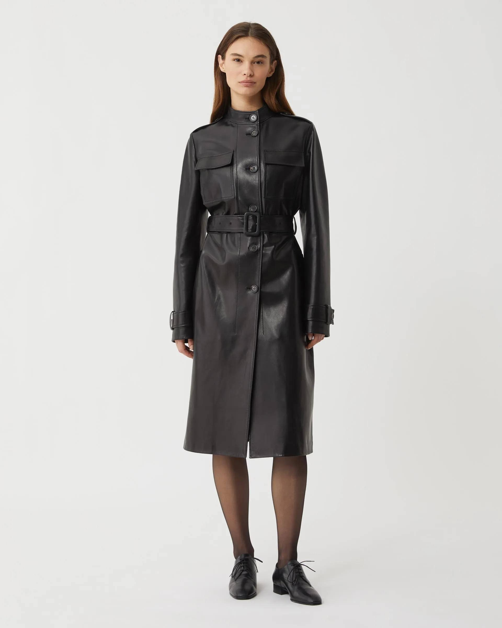 Celine Coat in Nappa Leather, Black