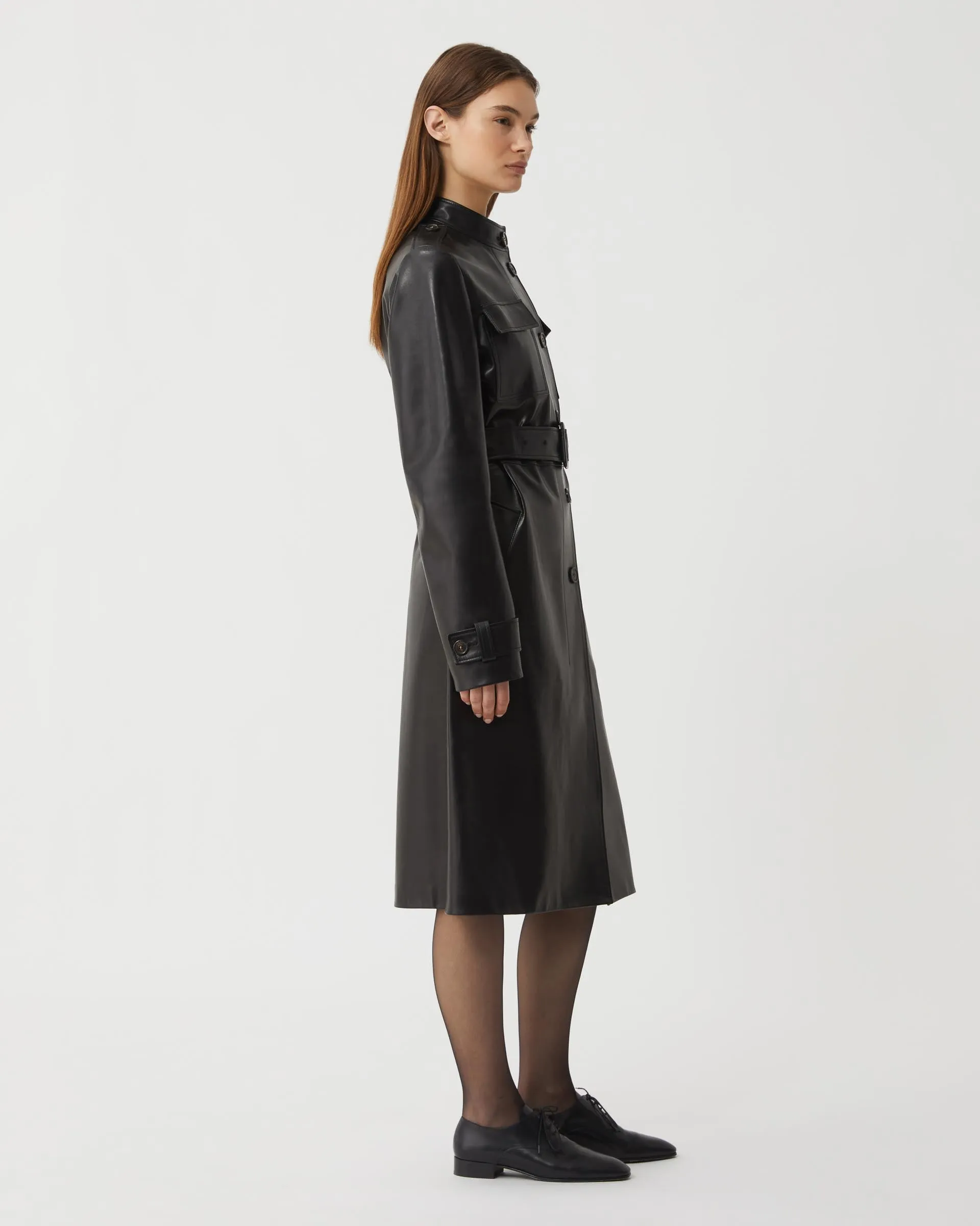 Celine Coat in Nappa Leather, Black