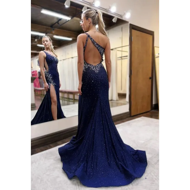 Chic & Morden One Shoulder Side Slit Backless Mermaid Party Prom Dress